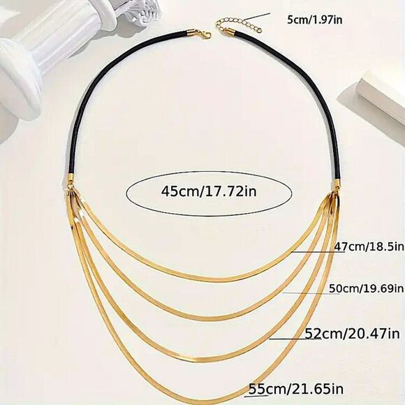 Multilayer Gold Plated Herringbone Flat Snake Necklace - Picture 4 of 5